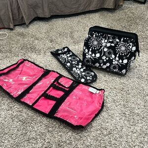 Travel makeup/toiletries bags (Makeup bag, hanging storage, and flat iron case)